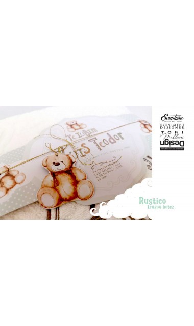 Trusou de botez cu ursuletul brun si buline pe fundal verde menta, Rustico 4